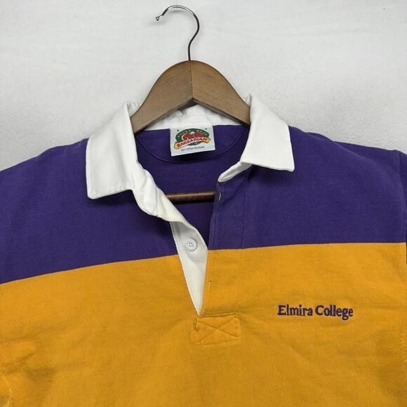 Vintage Elmira College Rugby Shirt Men's Small Purple Orange New York Thick 90s - Picture 2 of 7